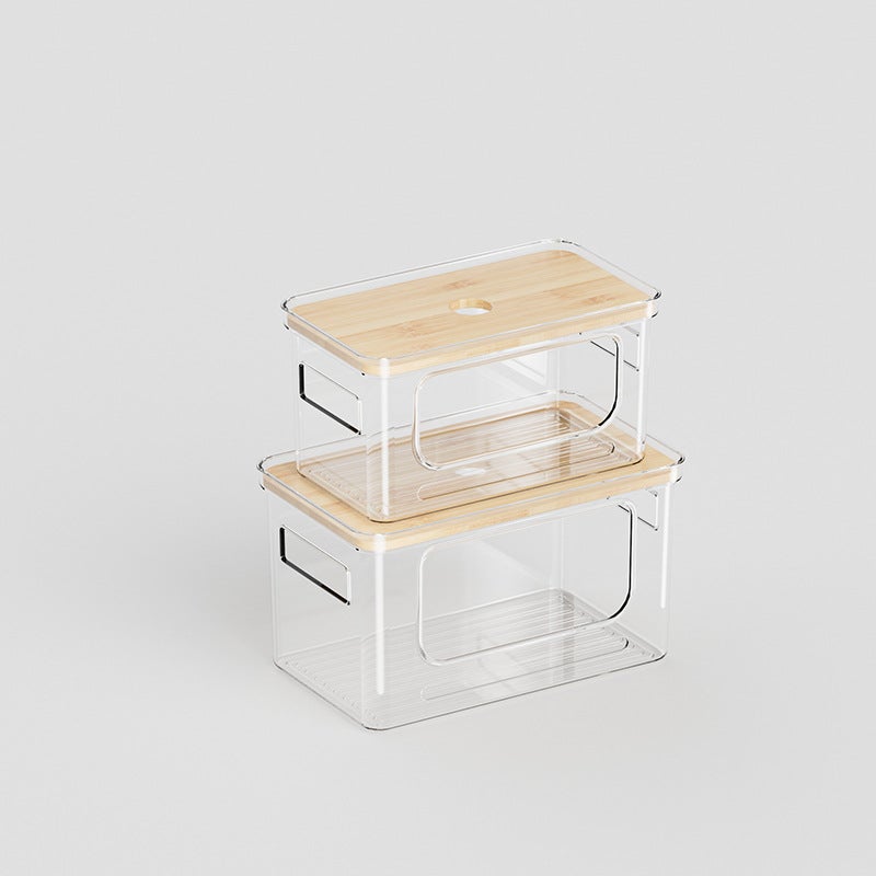 Transparent Garbage Bag Storage Box, Household Simple Large-Capacity Bamboo Lid Storage Box, Plastic Double-Handle, Direct From Manufacturer - Image 1
